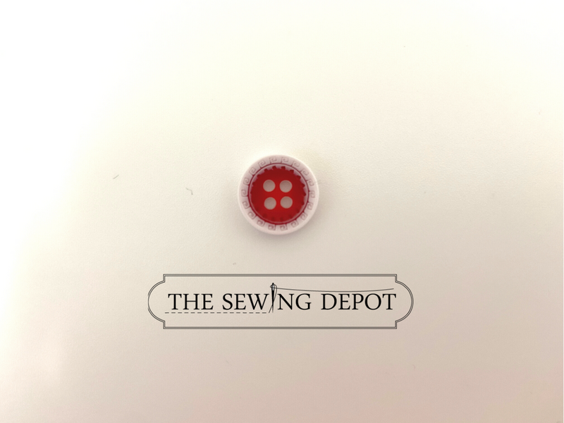 Red Centred Button with Patterned Border