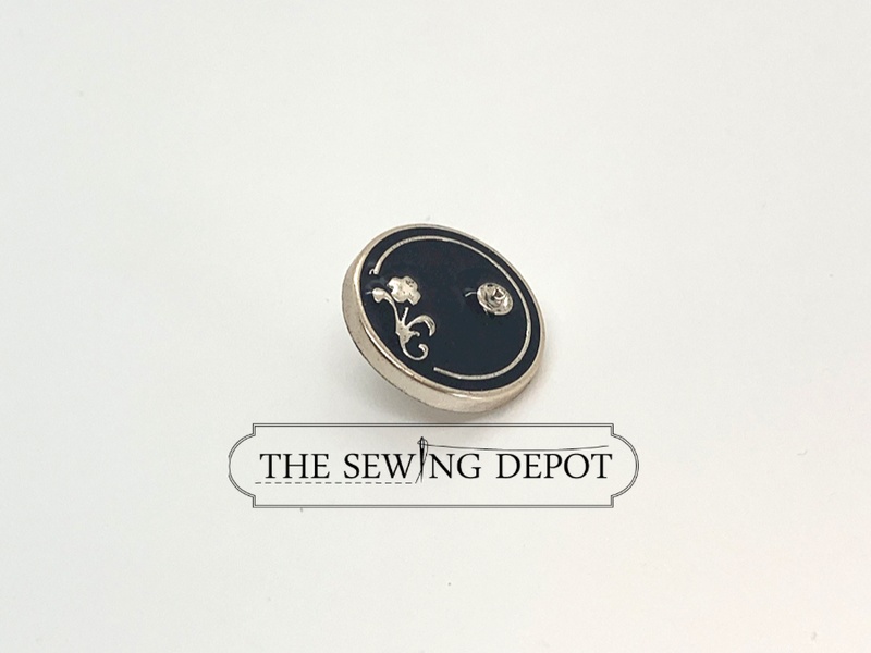 Black Decorative Shank Button with Silver Backing The Sewing Depot